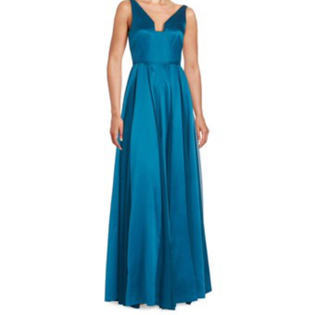 Halston Heritage Seamed Satin Fit-And-Flare Gown Size 0
